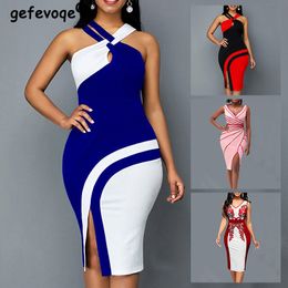 Casual Dresses Nightclub Fashion Slit Bodycon Slip Dress Summer Sleeveless Vintage Sexy Y2K Dresses For Women High Waist Party Robe Female 230214