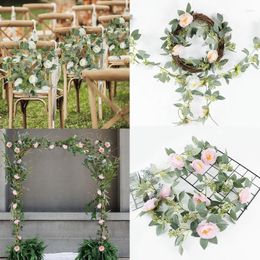 Decorative Flowers 2M Artificial Silk Rose Flower Vine Real Touch Plastic Ivy Garland Romantic Wedding Home Room Wall Hanging Decoration