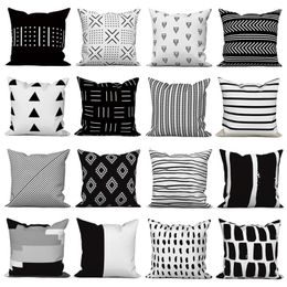 Pillow White Black Geometric Decorative Pillowcase Sofa Cover Throw Case Home Bedroom Car Decor 40x40 45x45 50x50cm