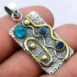 Pendant Necklaces 2023 Boho Ethnic Geometry Antqiue Metal Necklace Inlay Round Blue Crystal Stone Carved Jewellery