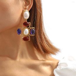 Dangle Earrings Cross Pearl Glass French Court Style Minority Personality Design Statement Trending Jewellery Women