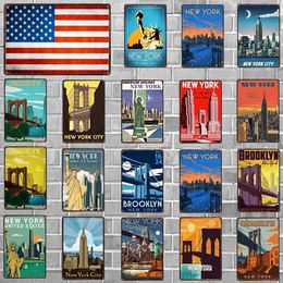 New York City art painting Plaque Metal Vintage Travel Tin Sign Metal Plate For Wall Pub Cafe living Room Home Craft Decor Personalised Decor tin sign Size 30X20 w02