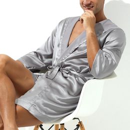 Men's Sleepwear Summer Luxury Bathrobe Men Solid Silk Pyjamas Male Nightgown (No Shorts)