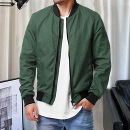 Men's Jackets Autumn Men Coat Solid Colour Long Sleeve Loose Zipper Ribbed Cuff Stand Collar Streetwear Chamarras Para Hombre