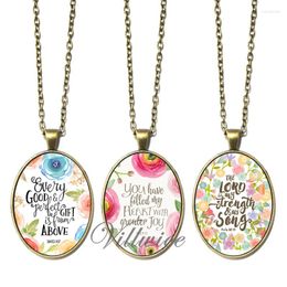 Pendant Necklaces 3 Pcs / Set Vintage Bronze Bible Verse Necklace Art Picture Oval Glass 30 40 Mm Scripture Quote Jewellery Christian Gifts