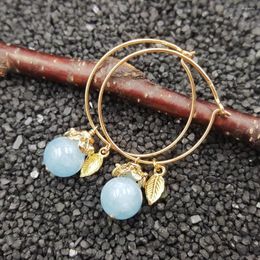 Hoop Earrings Lii Ji Gemstone Natural Aquamarine 10mm 925 Sterling Silver 18K Gold Plated Leaves