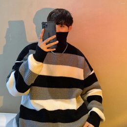 Men's Sweaters Legible Striped Turtleneck Men Autumn Winter Loose Warm Oversized Knitted Pullovers Man