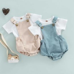 Clothing Sets PCS Fashion Baby Girls Boys Strappy Romper Suit Ribbed Short Sleeve TShirtAdjustable Straps Corduroy Overalls Clothes Set