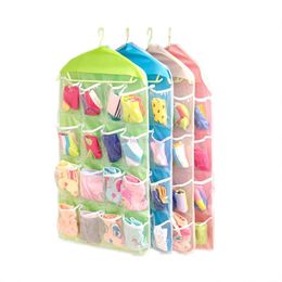 Storage Bags 100pcs 16 Grids Foldable Wardrobe Wall Door Back Hanging Bag Underwear Shoe Organiser Sundries