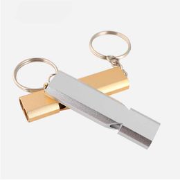 Key Rings Dual-tube Survival Whistle Portable Keychains Aluminium Safety Whistle for Outdoor Hiking Camping Survival Emergency Ke