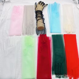 2Pairs/Pack Party Supplies Dinner Organza Gloves Women's Sunscreen Gloves Long Punk Halloween Thin Mesh Lace Bridal Wedding Gloves