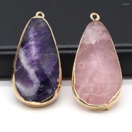 Charms Natural Stone Pendants Plating Golden Water Drop Bracelets Necklaces Accessories Amethyst Rose Quartz For Jewellery Making