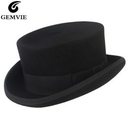 Wide Brim Hats Bucket GEMVIE 11cm 100 Wool Felt Top For MenWomen Cylinder Topper Mad ter Party Costume Fedora Derby Magician 230214