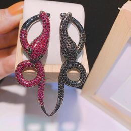 Stud Earrings HIBRIDE 2023 Luxury Snake-shaped Shiny Zircon High Quality Unique Red Black For Women Brincos E-613