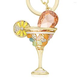 Keychains Mooie Wine Glass Cup Citroen Delicate Goblet Key Ring Chains Holder Crystal Bag Buckle Pendant voor CAR Chic Keychain DK305