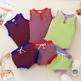 Sets Baby Girls Boys Pieces Clothes Set Outfit Summer Fashion Stripe Sleeveless RomperElastic Shorts Toddler Casual Clothing Suit