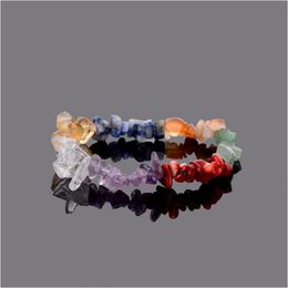 Beaded 7 Chakra Healing Crystals Natural Stone Chips Single Strand Women Bracelets Lazi Reiki For Drop Delivery Jewellery Dhgarden Dhkd0