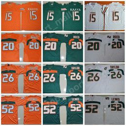 Men College Football Miami Hurricanes Jerseys 15 Brad Kaaya 20 Ed Reed 52 Ray Lewis 26 Sean Taylor Green Orange White Top Quality