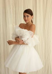 Party Dresses Summer Wedding Short Ball Gown Organza Simple Bridal Gowns Formal Off Shoulder Ruffles Strap Mini Bride Dress 230214