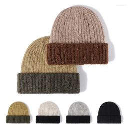 Berets Women Hat Outdoor Wool Blend Ribbed Knit Winter Girls Boys Fashion Color Thick Cuff Beanie Cap For Men Couple