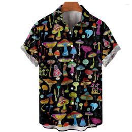 Men's Casual Shirts Harajuku Hip Hop Short Sleeve Men Tops Mushrooms Print Summer Hawaiian Beach Holiday Button Blouse