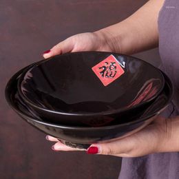 Bowls 8 Inch Chinese Ramen Bowl Vintage Ceramic Blessing Word Dinnerware Home Soup Container Salad Fruit Big Tableware