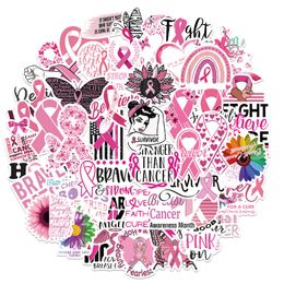 50Pcs Breast Cancer Awareness Stickers Pink Ribbon Graffiti Kids Toy Skateboard car Motorcycle Bicycle Sticker Decals Wholesale