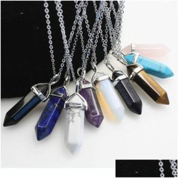 Beaded Necklaces Natural Hexagonal Prism Pointed Pendant Crystal Necklaceaddchain Drop Delivery Jewellery Pendants Dhgarden Dhe0L