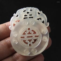 Chains Charming Natural Handmade Jade DIY Jewelry Accessories Hollowed Out Double Dragon Pendant Tag