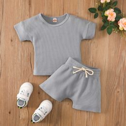 Clothing Sets New Toddler Baby Boys Girls Clothes Summer Short Sleeve Solid Soft Cotton Knit TShirtsShorts PCS Children Set