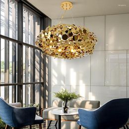 Pendant Lamps Light Luxury Restaurant Bedroom Chandelier Postmodern Stainless Steel Design Golden Clothing Store Cafe Decorative Hanging