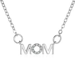 Vintage Crystal Letter Mom Charms Chain Necklace Choker for Mom y2k Aesthetic Silver Gold Plated Pendant for Women Jewellery Accessories Birthday Mother's Day Gift