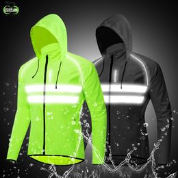 Cycling Shirts Tops WOSAWE Windproof Cycling Jackets Hooded Men Riding Waterproof Cycle Clothing Bike Long Sleeve Jerseys Reflective Vest Wind Coat 230213