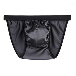 Underpants Men's Luxury Silk Sexy Briefs Low Rise Breathable Thong Underwear Male Solid Color Panties Comfortable Soft