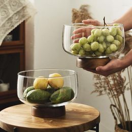Bowls Acacia Wooden Base Lead-free Glass 3500ML Large Capacity Fruit Candies Cookies Ins Living Room Container