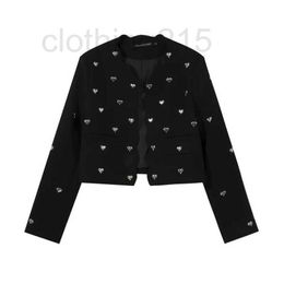 Damenjacken Designer 22 Herbst und Winter Small Metal Love Tweed Schwarz vielseitige Jacke XFFO