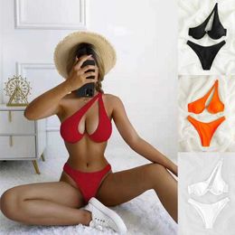 Multi Colour Sexy Swimsuit Womens High Waist Spring Split One Shoulder Underwire