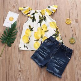 Clothing Sets Summer Baby Girls Set Korean Style Fashionable Ruffles Sleeves Tops Denim Short Pants Toddler Holiday Beachwear