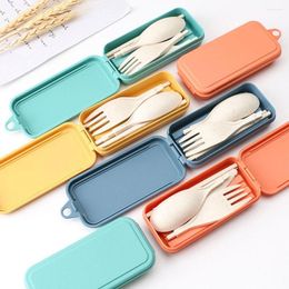 Dinnerware Sets Worker Flatware Wheat Straw Material Portable Foldable Tableware Chopsticks Fork Spoon Knife Cutlery Set