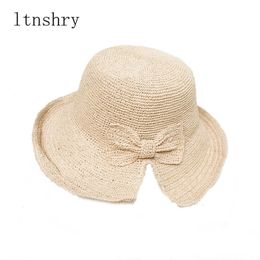 Wide Brim Hats Summer Women Elegant Straw Bucket Hats Female Casual Sweet Sun Hat Women Fisherman Hat Bow Decoration Visor Wide side Bucket cap R230214
