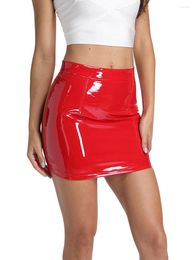 Skirts Hirigin Women Faux Leather Bodycon Short Skirt Sexy Bright Pu Skinny Mini Y2k Party Club Pencil 2023