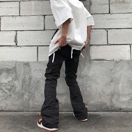 Men's Pants Street Men's High Casual American Streetwear Hip Hop Draswring Folded Design Trousers Elastic Waist 2023 2Y6623