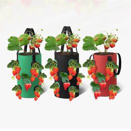 Garden Supplies Hanging Strawberry Planter Grow Bags 3 Gallon for Tomato Chilli 12 Holes Upside-Down Vegetable Planting Pots KDJK2302