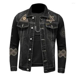 Men's Jackets Mens Vintage Denim Jacket Fashion Embroidery Washed Jeans Coat Black Slim Cowboy Outerwear Tops Male