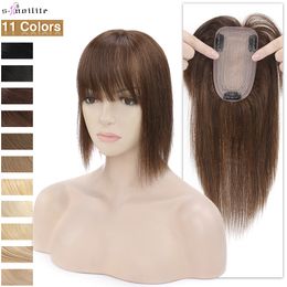 Synthetic s Snoilte 7x13cm Hair Toppers Human Silk Base Cilp 18 inch Natural 100 Clip In piece Fake 230214
