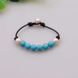 Strand Women Pearls Bracelet Bangles For Genuine Leather Cord Jewelry Handmade Girls Drop Beaded Friendship