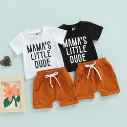 Clothing Sets Fahion Summer Letter Print Little Baby Boys Outfit Suit Toddlers Short Sleeve TopsCurled Selvedge Shorts PCS Casual Clothes