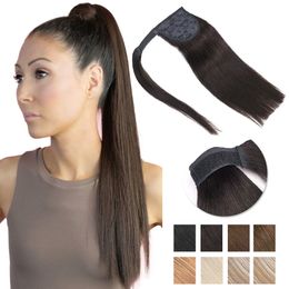 Hair band Isheeny 14"24" Wrap Around Human tail s Brown Blonde Clip In Tail Brazilian Remy Natural 230214