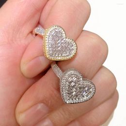 Wedding Rings Full Micro Paved Heart Ring Iced Out Bling 5A Cubic Zirconia Hip Hop Rectangle CZ Delicate Punk Jewellery For Men Women