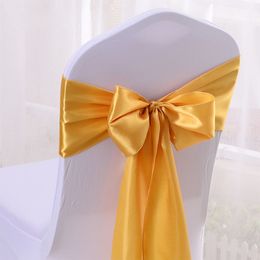 Sashes 50pcslot 16275cm RedBlueYellowPurple Satin Bow Tie Ribbon Band Chair Cover Sash el Banquet Wedding Party Decoration 230213